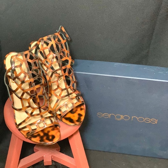 Sergio Rossi Puzzle Heel Tortoise Sandals with Box - Picture 1 of 6